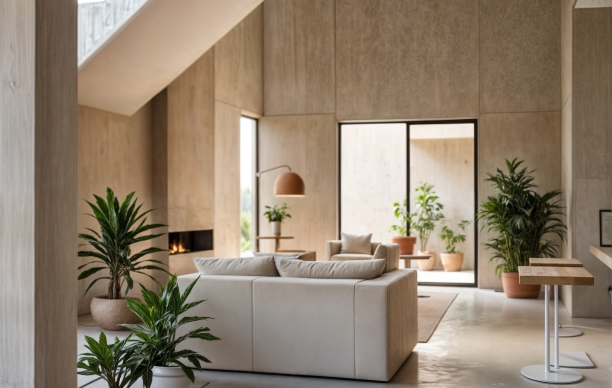 Sala con plantas, ambiente cálido del Modelo PH Suite